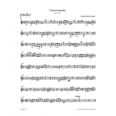 BARENREITER HAENDEL G. F. - CONCERTO GROSSO HWV 316 op. 3/5 EN Ré MINEUR - VIOLON 1