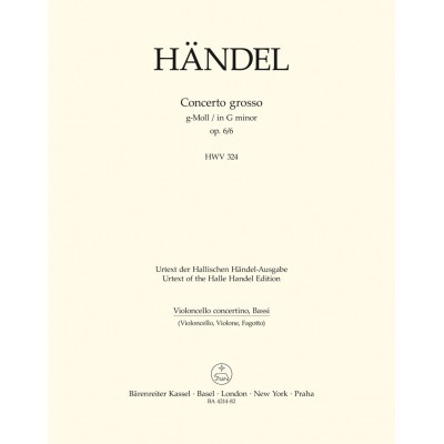 BARENREITER Haendel G. F. - Concerto Grosso HWV 324 Op. 6 N° 6 En Sol Mineur