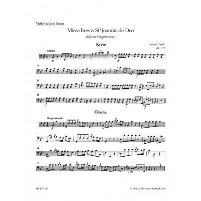  Haydn J. - Missa Brevis St Joannis De Deo, Little Organ Mass Hob.xxii:7 - Cello, Basse