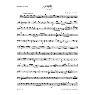 MOZART W.A. - CONCERTO FLUTE & ORCHESTRE KV 313 (285c) - VLC / BASSE