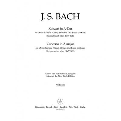 BARENREITER BACH J. S. - CONCERTO IN A MAJOR BWV 1055 - VIOLON 2 