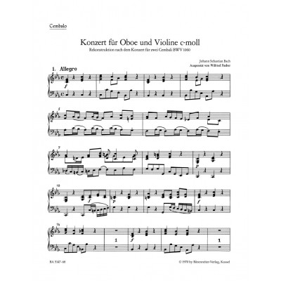  Bach J.s. - Concerto En Do Mineur Pour Hautbois Bwv 1060 - Continuo