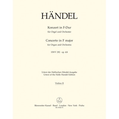 BARENREITER Haendel - Konzert In F-dur (fa Majeur) Orgue et Orchestre