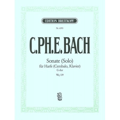 EDITION BREITKOPF Bach C.p.e. - Sonate (solo) G-dur Wotq 139 - Harpe