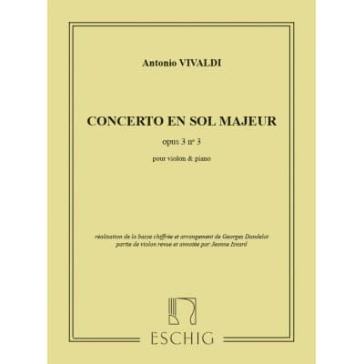 VIVALDI A. - CONCERTO EN SOL MAJEUR OP.3 N°3 - VIOLON ET PIANO