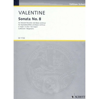 SCHOTT VALENTINE R. - SONATE N°8 IN G-DUR - FLUTE A BEC ALTO & PIANO