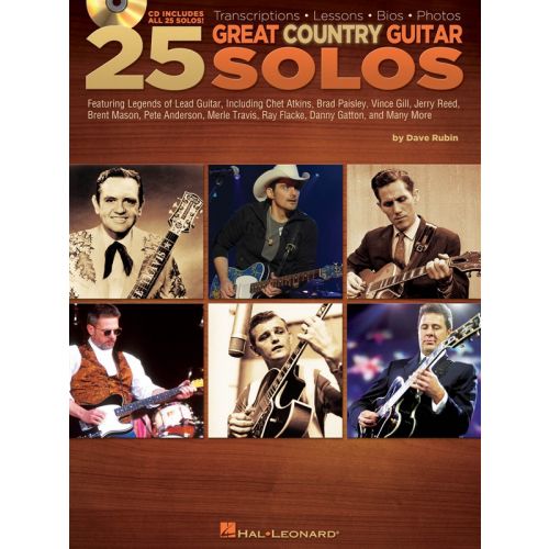 HAL LEONARD DAVE RUBIN - 25 GREAT COUNTRY GUITAR SOLOS - GUITAR
