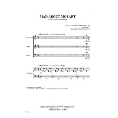 SHAWNEE PRESS RENTZ EARLENE - MAD ABOUT MOZART - SAB