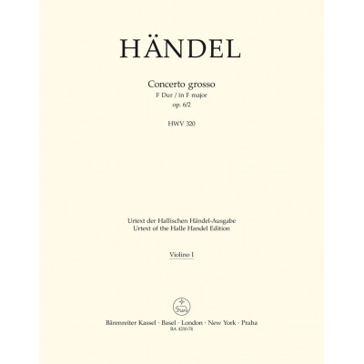 HNDEL G. F. - CONC. GROSSO OP.6/2 F-DUR - VIOLINE SOLO, 1. TUTTI