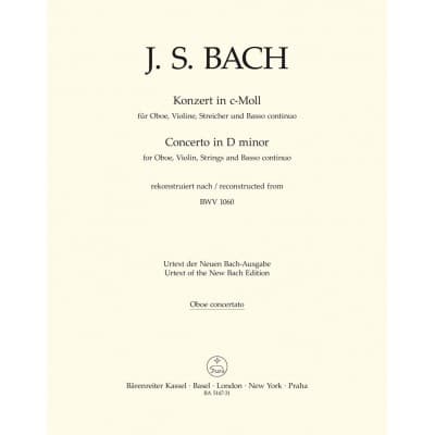 BARENREITER BACH J.S. - CONCERTO EN DO MINEUR POUR HAUTBOIS BWV 1060 - HAUTBOIS