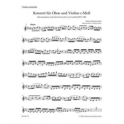 BACH J.S. - CONCERTO EN DO MINEUR POUR HAUTBOIS BWV 1060 - VIOLON SOLO 