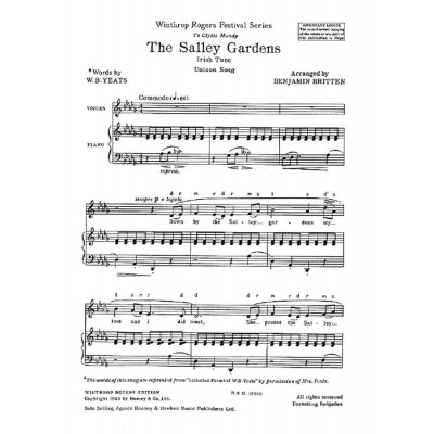 BOOSEY & HAWKES BRITTEN BENJAMIN - THE SALLEY GARDENS - CHOIR UNISON AND PIANO