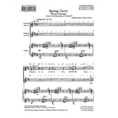  Britten Benjamin - A Ceremony Of Carols Op. 28 - Children's Choir   And Harp 