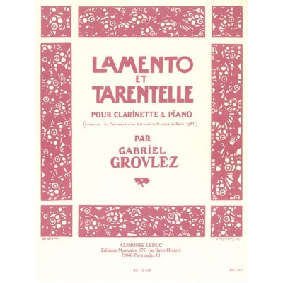 LEDUC Lamento Et Tarentelle pour clarinette et piano