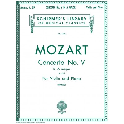 SCHIRMER Violin Concerto No.5 In A Major K.219
