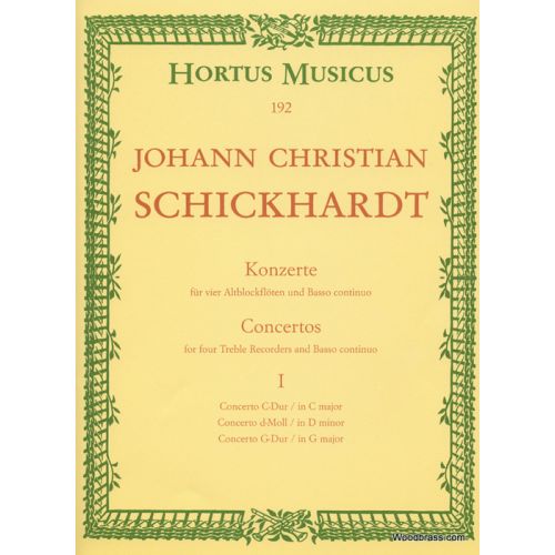 BARENREITER SCHICKHARDT J.C. - SECHS KONZERTE FÜR VIER ALTBLOCKFLÖTEN UND BC - HEFT 1