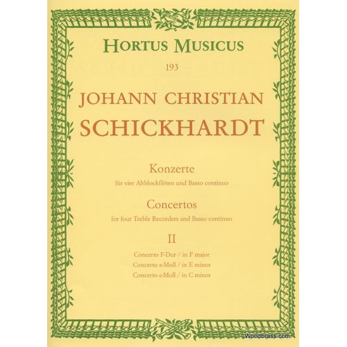 SCHICKHARDT J.C. - SECHS KONZERTE FÜR VIER ALTBLOCKFLÖTEN UND BC - HEFT 2