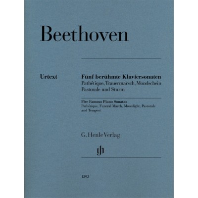 HENLE VERLAG BEETHOVEN L.V. - FIVE FAMOUS PIANO SONATAS 