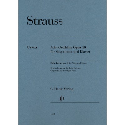 HENLE VERLAG Strauss Richard - Huit Poemes Op.10 - Voix Haute & Piano
