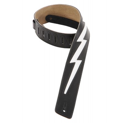 6,4cm, Cuir Avec Coutures, Motif Eclair, Dos En Daim - Black