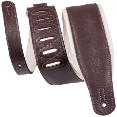 LEVYS PADDED PREMIUM LEATHER STRAP, 8,25 CM - DARK BROWN-CREAM