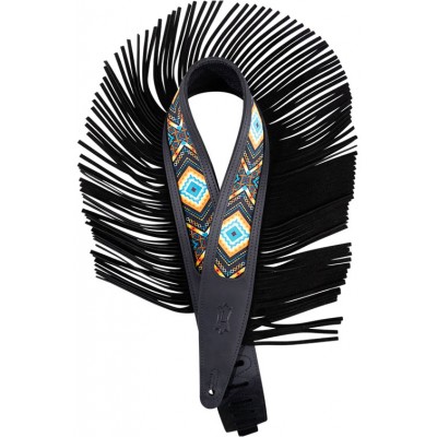 THE OUTLAW - 6,35 CM CRAZY HORSE LEATHER STRAP WITH SUEDE FRINGE AND WESTERN PATERN - BLACK