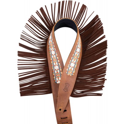 THE OUTLAW - 6,35 CM CRAZY HORSE LEATHER STRAP WITH SUEDE FRINGE AND WESTERN PATERN - BROWN