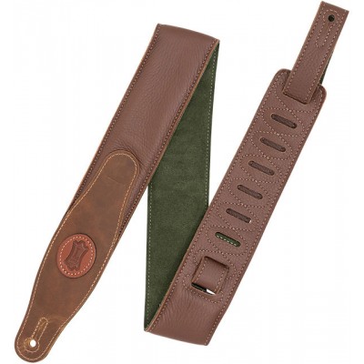 PADDED LEATHER STRAP WITH COLORED SUEDE BACK, 6,35 CM - BROWN-GREEN