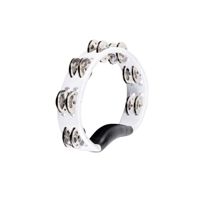 MEINL PERCUSSION HEADLINER SERIES HAND HELD ABS TAMBOURINE, DUAL ROW, WHITE, STAINLESS STEEL JINGLES