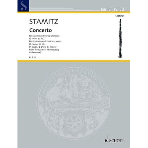 STAMITZ JOHANN WENZEL - CONCERTO BB MAJOR - CLARINET AND STRING ORCHESTRA 2 HORNS AD LIB.