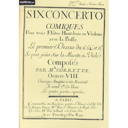 CORRETTE - SIX CONCERTOS COMIQUES OP.8 - 3 FLUTE A BEC, BASSE CONTINUE