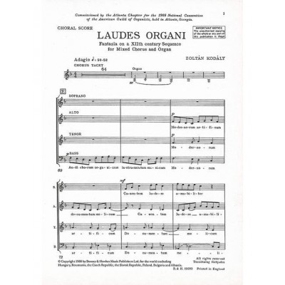  Kodaly Zoltan - Laudes Organi - Mixed Choir  And Organ