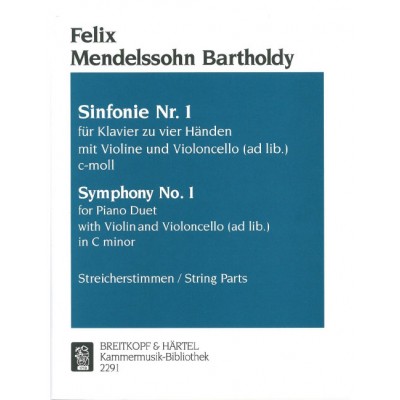 MENDELSSOHN-BARTHOLDY F. - SINFONIE NR. 1 OP. 11 - 2 PIANO, VIOLIN, CELLO