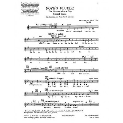 BRITTEN B. - NOYE'S FLUDDE OP. 59 - SOLOISTS , SPEAKERS, CHILDREN'S CHOIR AND INSTRUMENTS