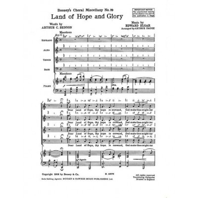 ELGAR - LAND OF HOPE AND GLORY NO. 39 - CHOEUR MIXTE (SATB) ET PIANO
