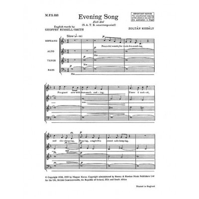 BOOSEY & HAWKES KODÁLY - EVENING SONG NO. 816 - CHOEUR MIXTE (SATB) A CAPPELLA