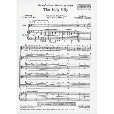  Adams Stephen - The Holy City - Solo, Mixed Choir  And Piano