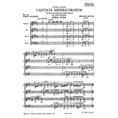 BOOSEY & HAWKES BRITTEN BENJAMIN - CANTATA MISERICORDIUM OP. 69 - MIXED CHOIR , SOLOISTS AND ORCHESTRA