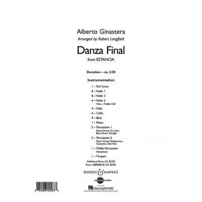 BOOSEY & HAWKES GINASTERA - DANZA FINAL - STRING ORCHESTRE ET PERCUSSION