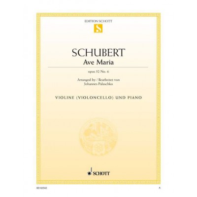 SCHUBERT FRANZ - AVE MARIA OP. 52/6 D 839 - VIOLIN AND PIANO
