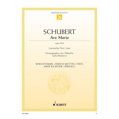 SCHUBERT FRANZ - AVE MARIA OP. 52/6 - VOICE AND PIANO