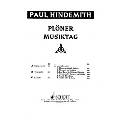 SCHOTT HINDEMITH PAUL - PLONER MUSIKTAG - VIOLIN AND CLARINET
