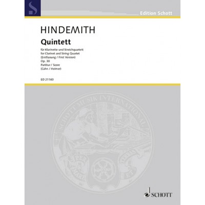 SCHOTT Hindemith - Quintet Op. 30 - Clarinette et String Quartet