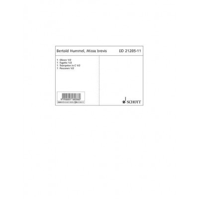 SCHOTT Hummel - Missa Brevis Op. 5 A - Choeur Mixte et 8 Wind Instruments