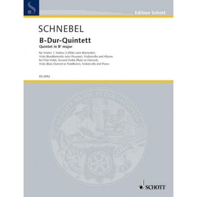 SCHOTT SCHNEBEL DIETER - QUINTET B FLAT MAJOR - VIOLIN I, VIOLIN II , VIOLA , CELLO AND PIANO