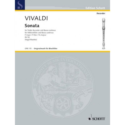 SCHOTT Vivaldi - Sonata Fa Majeur RV 52 - Treble Flute A Bec et Basso Continuo