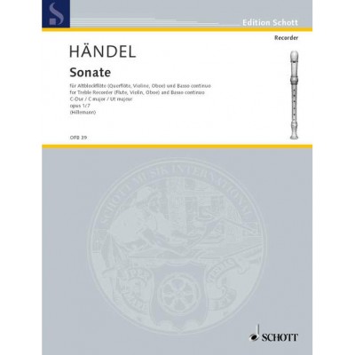 HANDEL G.F. - FOUR SONATAS OP 1 HWV 365 - TREBLE RECORDER (FLUTE, VIOLIN, OBOE) AND BASSO CONTINUO