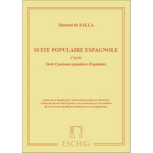 DE FALLA M. - SUITE POPULAIRE ESPAGNOLE - VIOLONCELLE ET PIANO