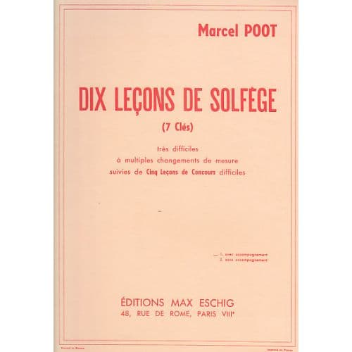 EDITION MAX ESCHIG POOT MARCEL - 10 LECONS DE SOLFEGE AVEC ACCOMPAGNEMENT (7 CLES)
