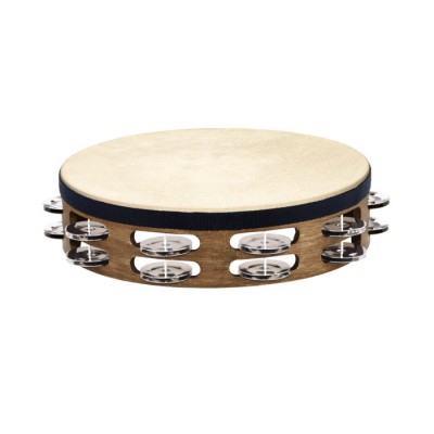 MEINL TRADITIONAL GOATSKIN WOOD TAMBURINE, STAINLESS STEEL JINGLES 2 ROWS